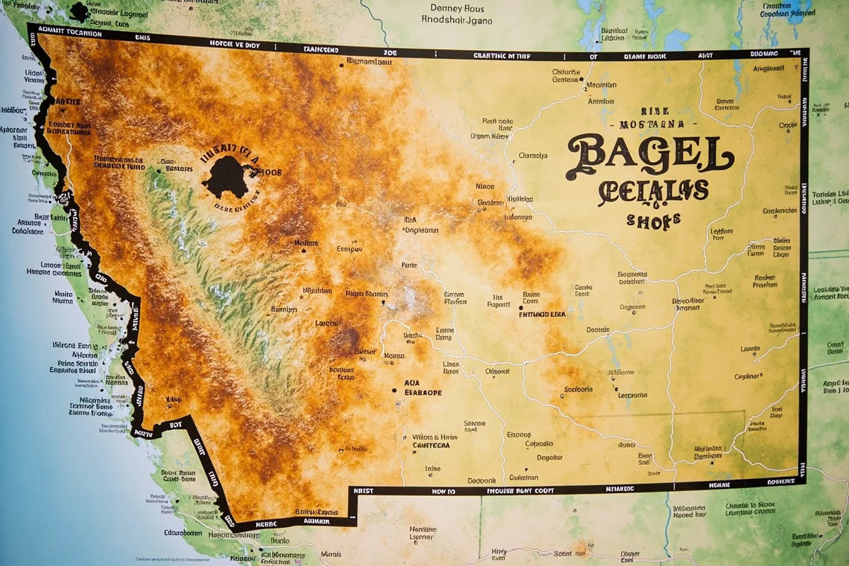 Map of Montana with highlighted bagel shop locations