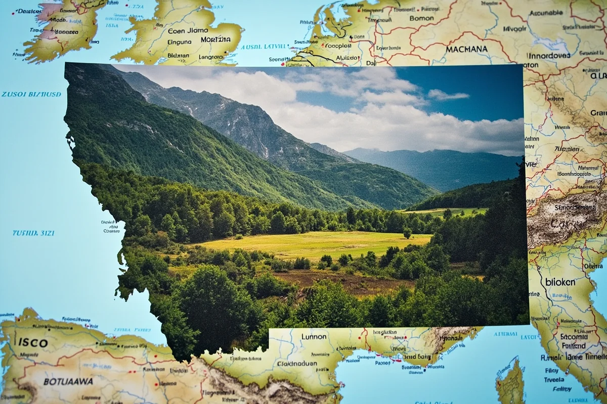 Map overlay showing Montana superimposed over Western Europe for scale comparison