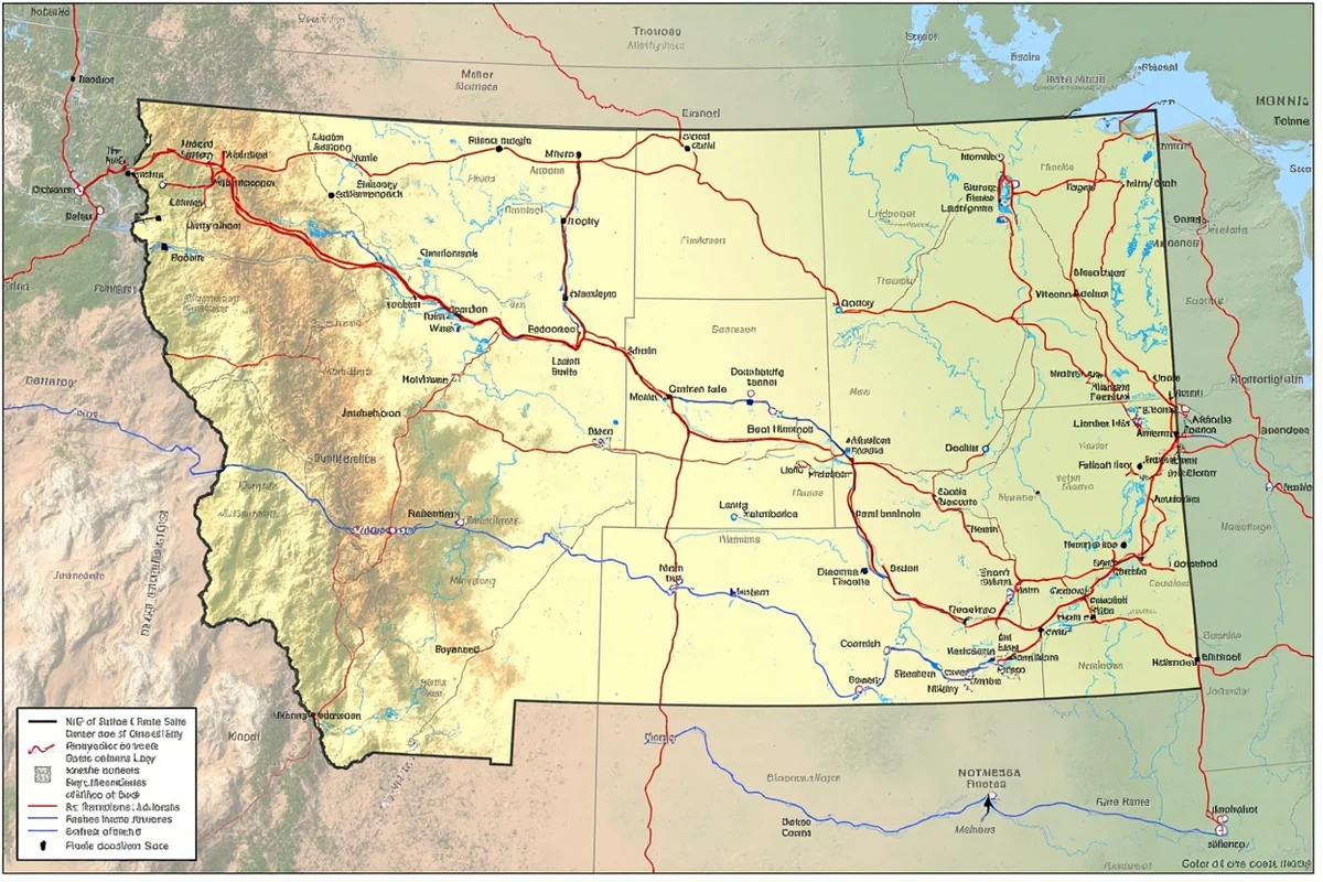 Map showing Montana's border crossings and major approach routes