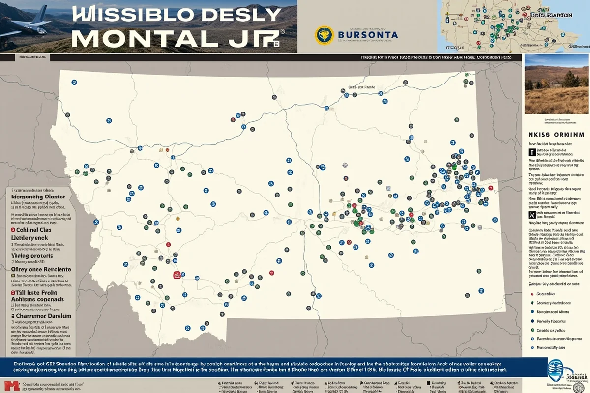 Map showing the distribution of missile silo sites across north-central Montana, highlighting accessible viewing areas and the Malmstrom AFB region