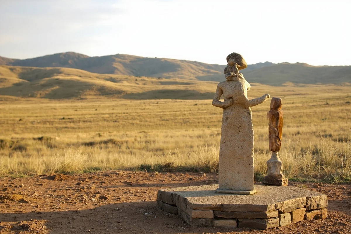 Memorial markers at Little Bighorn Battlefield National Monument with rolling hills in background