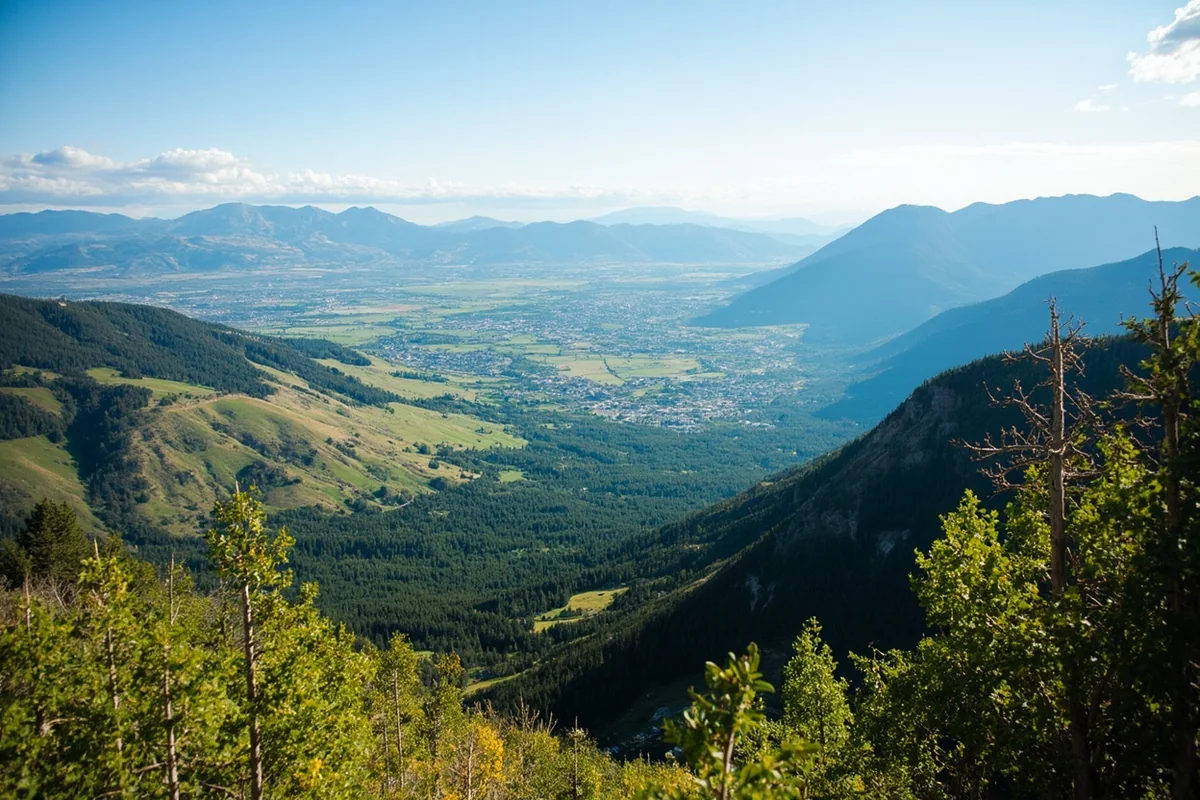 Missoula valley view in summer showing the city surrounded by mountains
