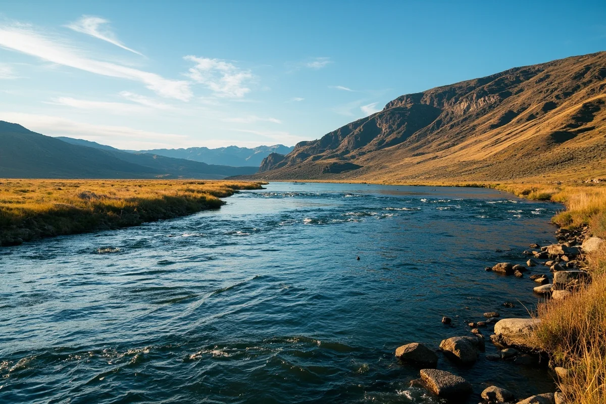 Missouri River headwaters at Three Forks with mountain backdrop