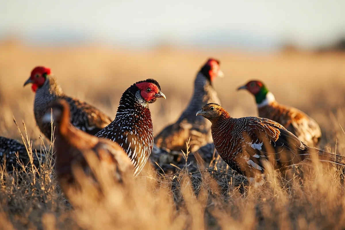 Mixed bag of Montana upland birds including sharptail grouse, Hungarian partridge, and pheasant