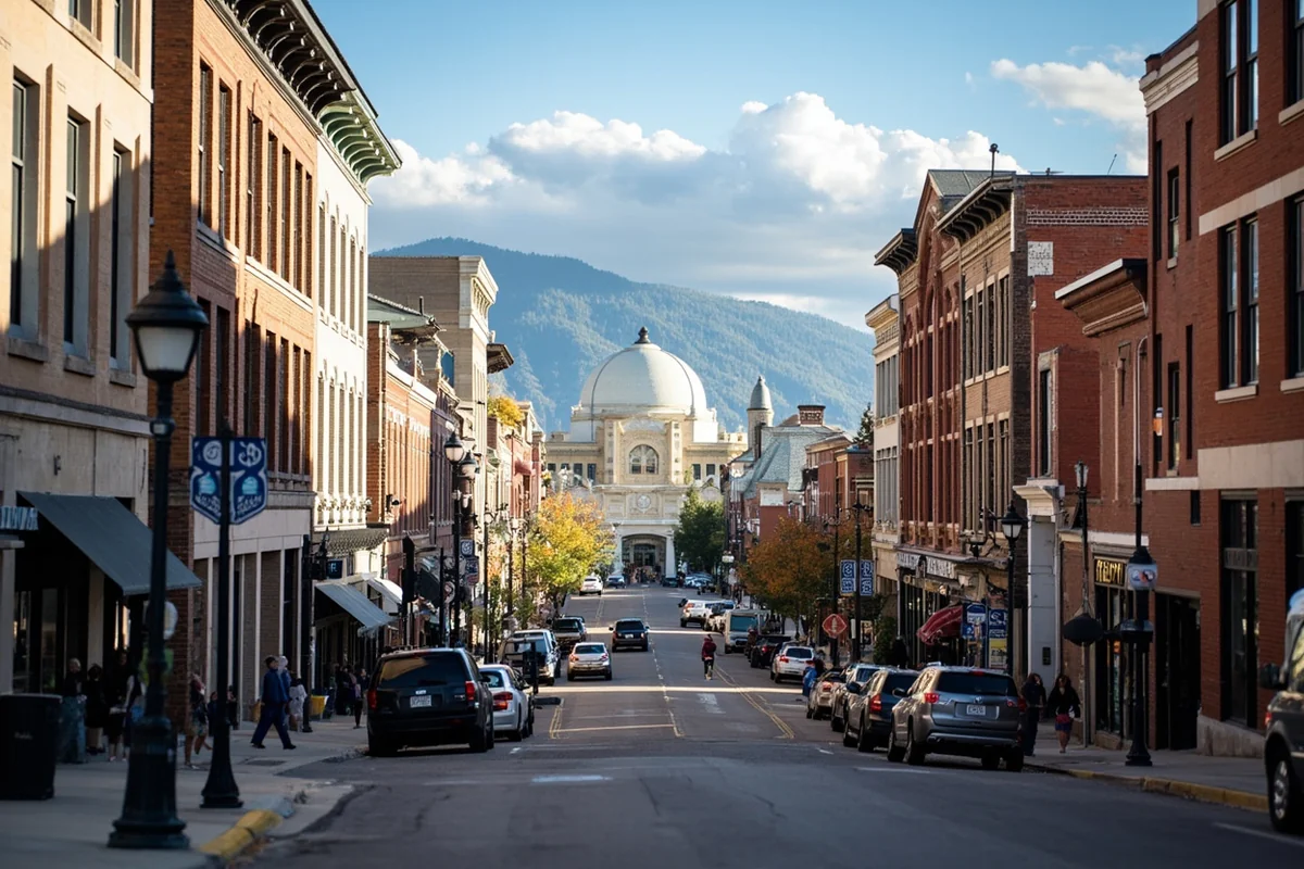 Modern downtown Bozeman with mix of historic buildings and new development