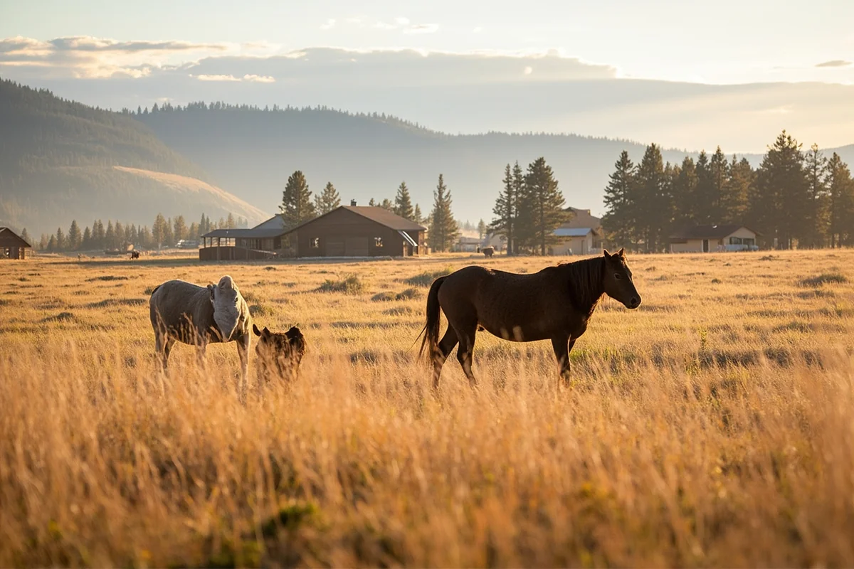 Modern Montana ranch with hay meadows and winter feed operations