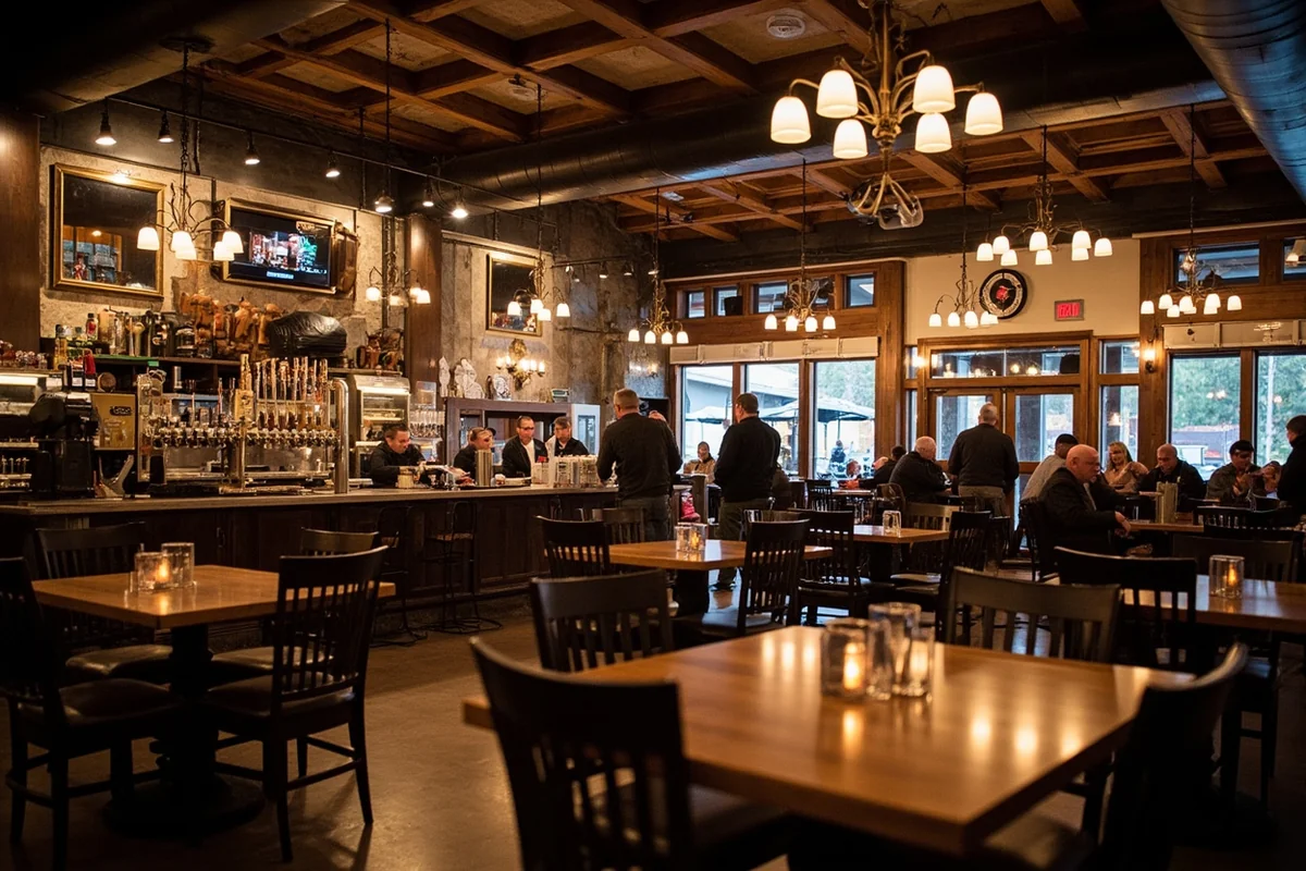 Montana craft brewery or restaurant interior representing social establishments where firearm rules apply