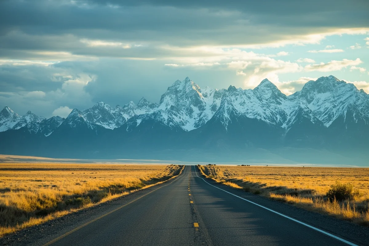 Montana highway stretching through Big Sky Country with dramatic mountain backdrop