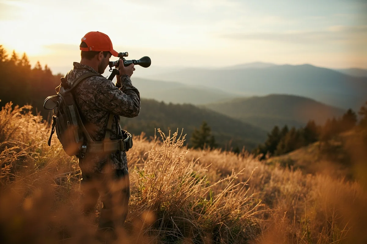 Montana landscape with hunter glassing hillside for elk