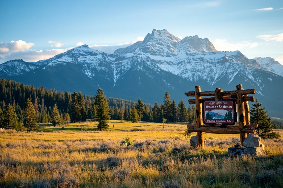 Montana mountain landscape with recreational area signage visible