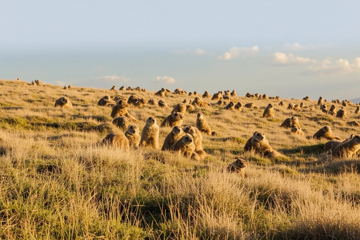 Montana prairie dog town with surrounding grassland habitat typical of rattlesnake territory