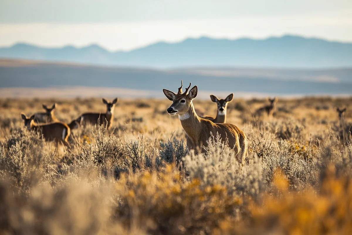 Montana prairie landscape showing diverse mule deer habitat with sagebrush, grassland, and distant mountains