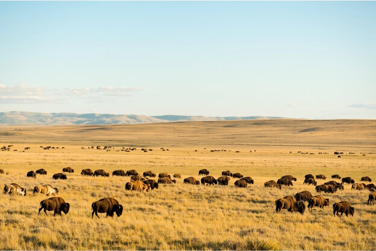 Montana prairie landscape with distant bison herd near Fort Peck Reservation
