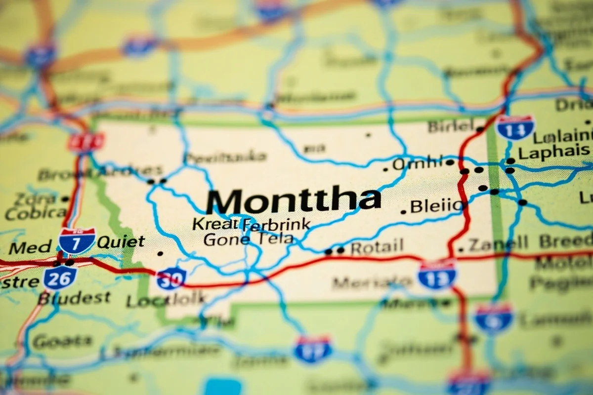 Montana state map with major cities marked and interstate highways highlighted