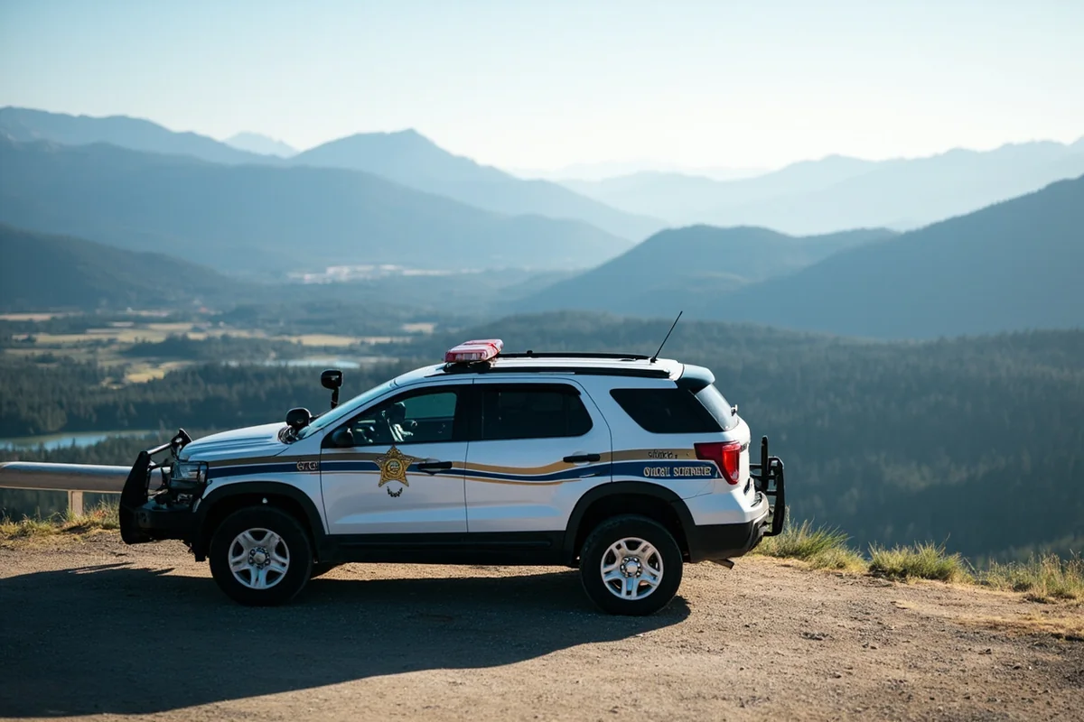 Montana state trooper vehicle parked at a scenic overlook, representing law enforcement presence