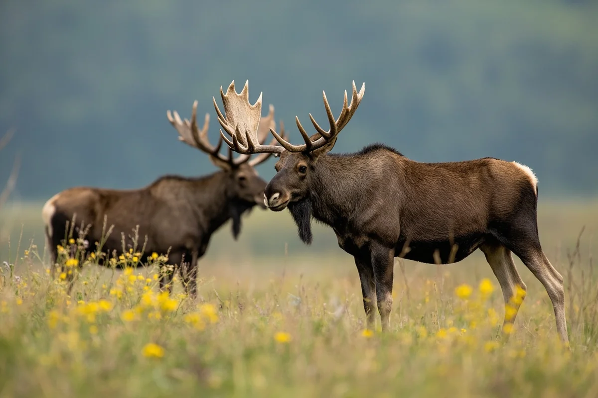 Moose in Montana meadow, demonstrating their large size