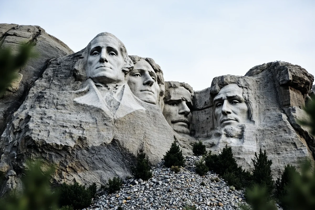 Mount Rushmore with the four presidents' faces carved into granite