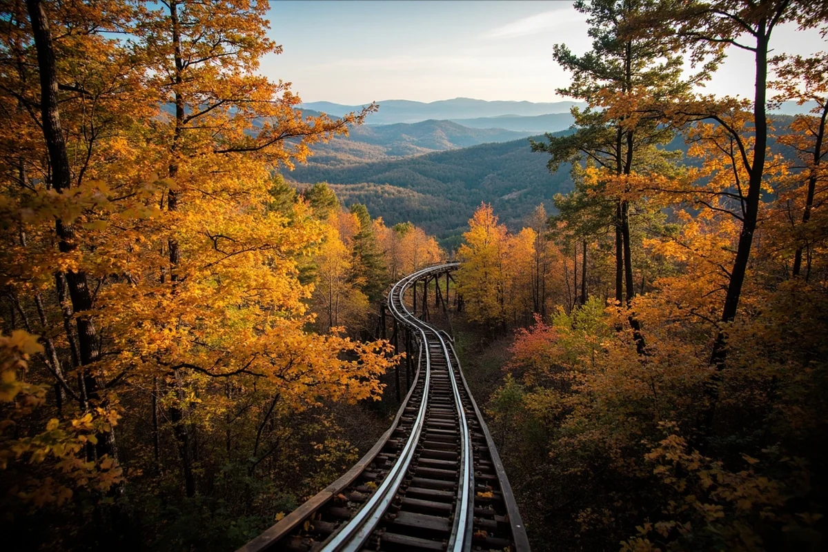 Mountain coaster track with autumn colors in the surrounding forest