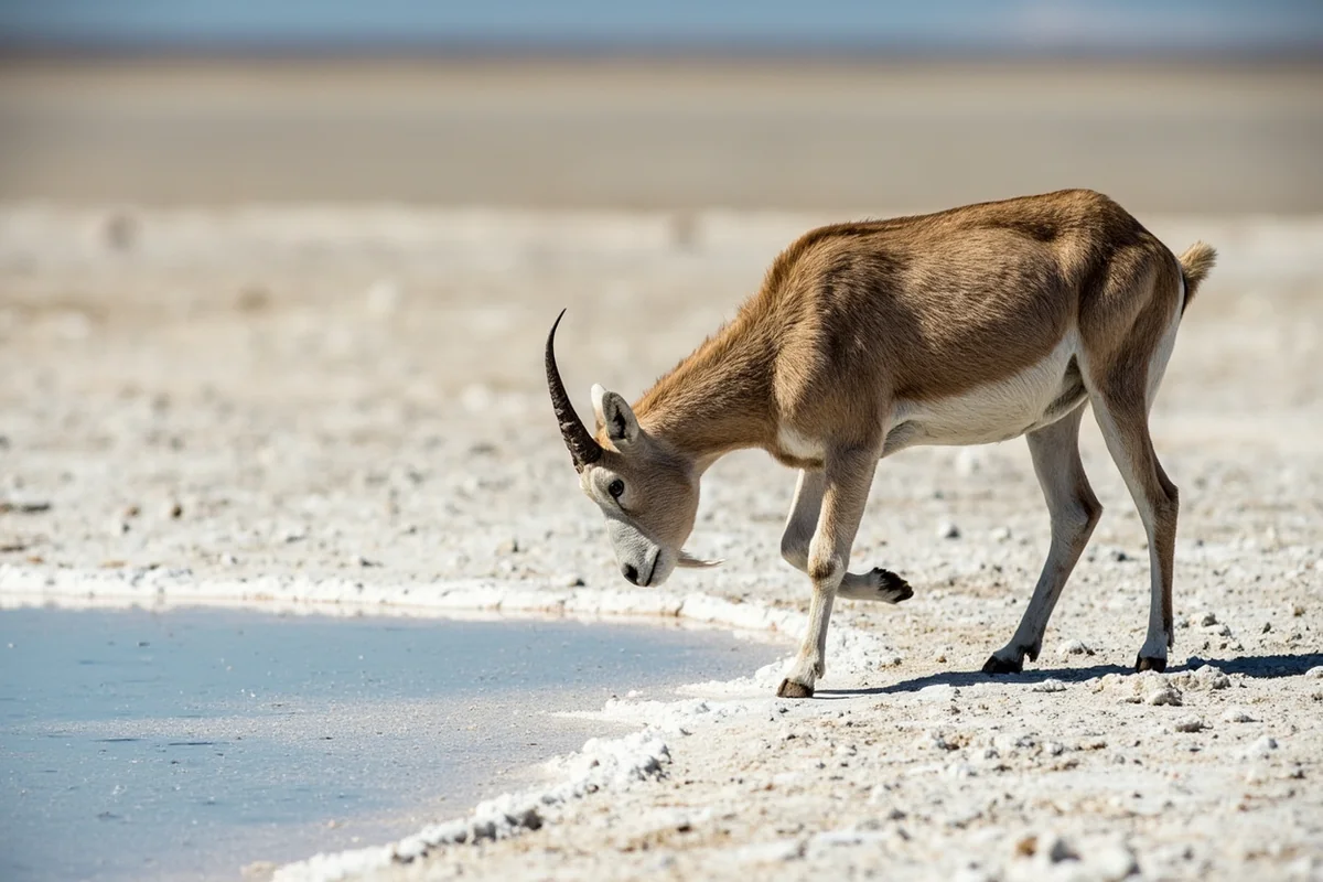 Mountain goat at mineral lick area showing salt-seeking behavior