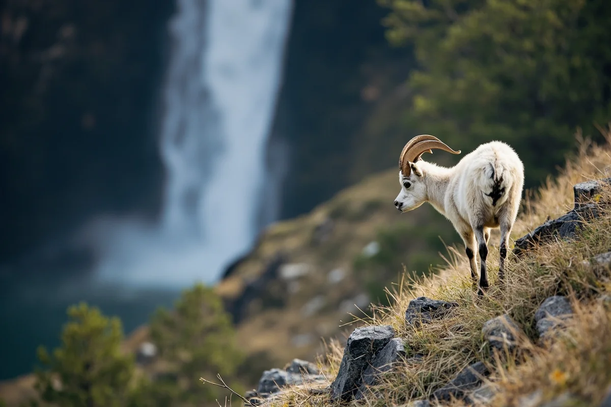 Mountain goat on rocky slope near Oberlin Falls