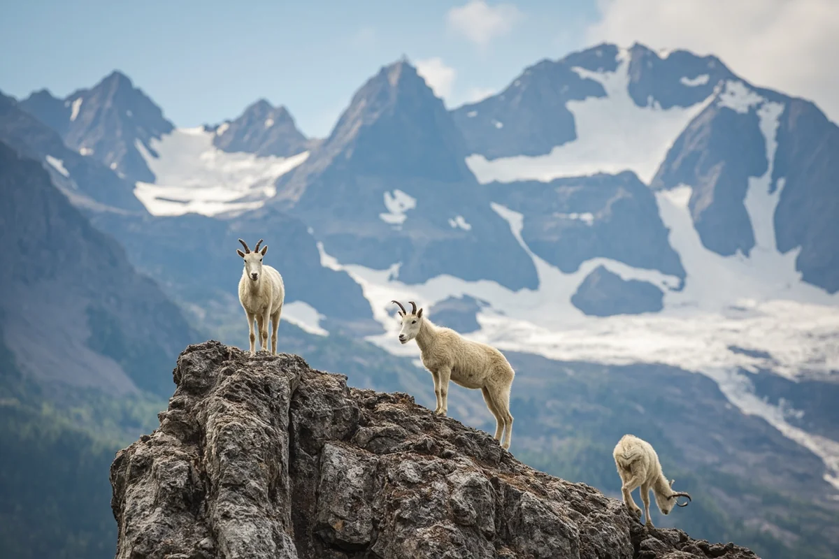 Mountain goats on rocky outcrop in Glacier National Park