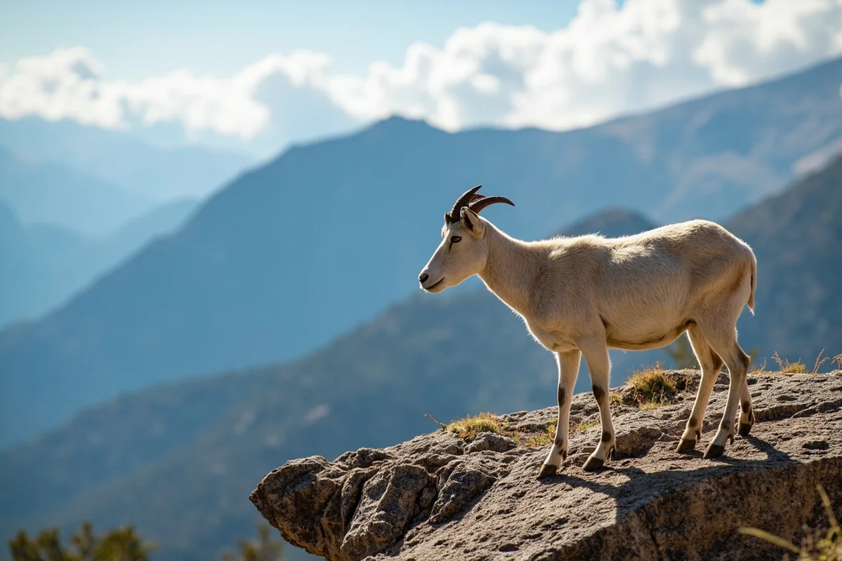 Mountain goats on rocky outcrop visible from Jeep tour stop point