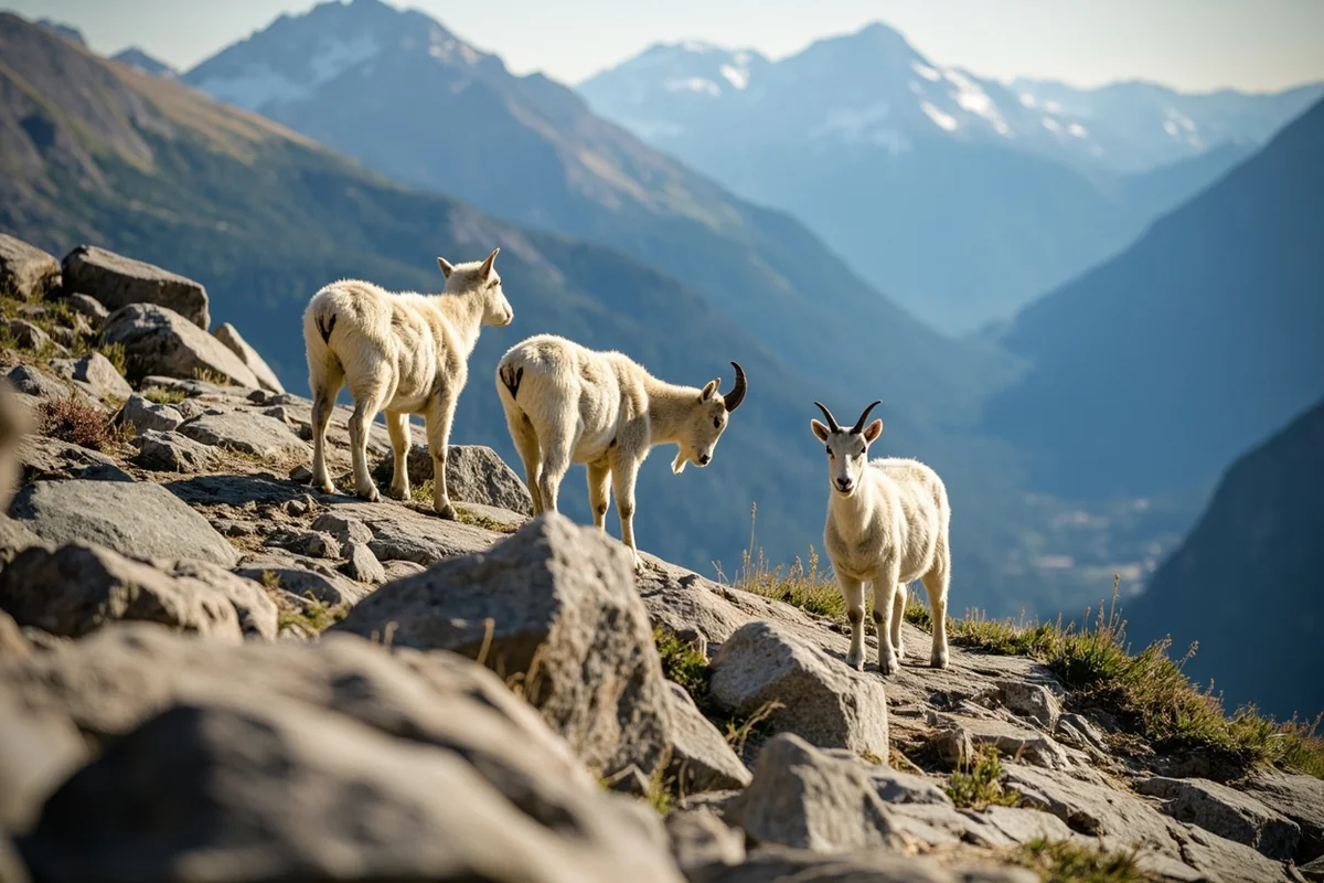 Mountain goats on rocky terrain near Logan Pass in Glacier National Park