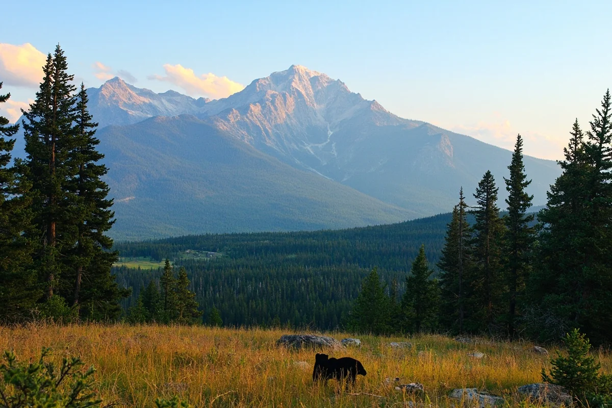Mountain landscape in Northwest Montana showing prime black bear habitat with mixed conifer forests