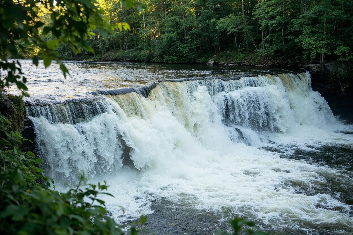 Mud Creek Waterfall during peak flow in early June with dramatic water volume