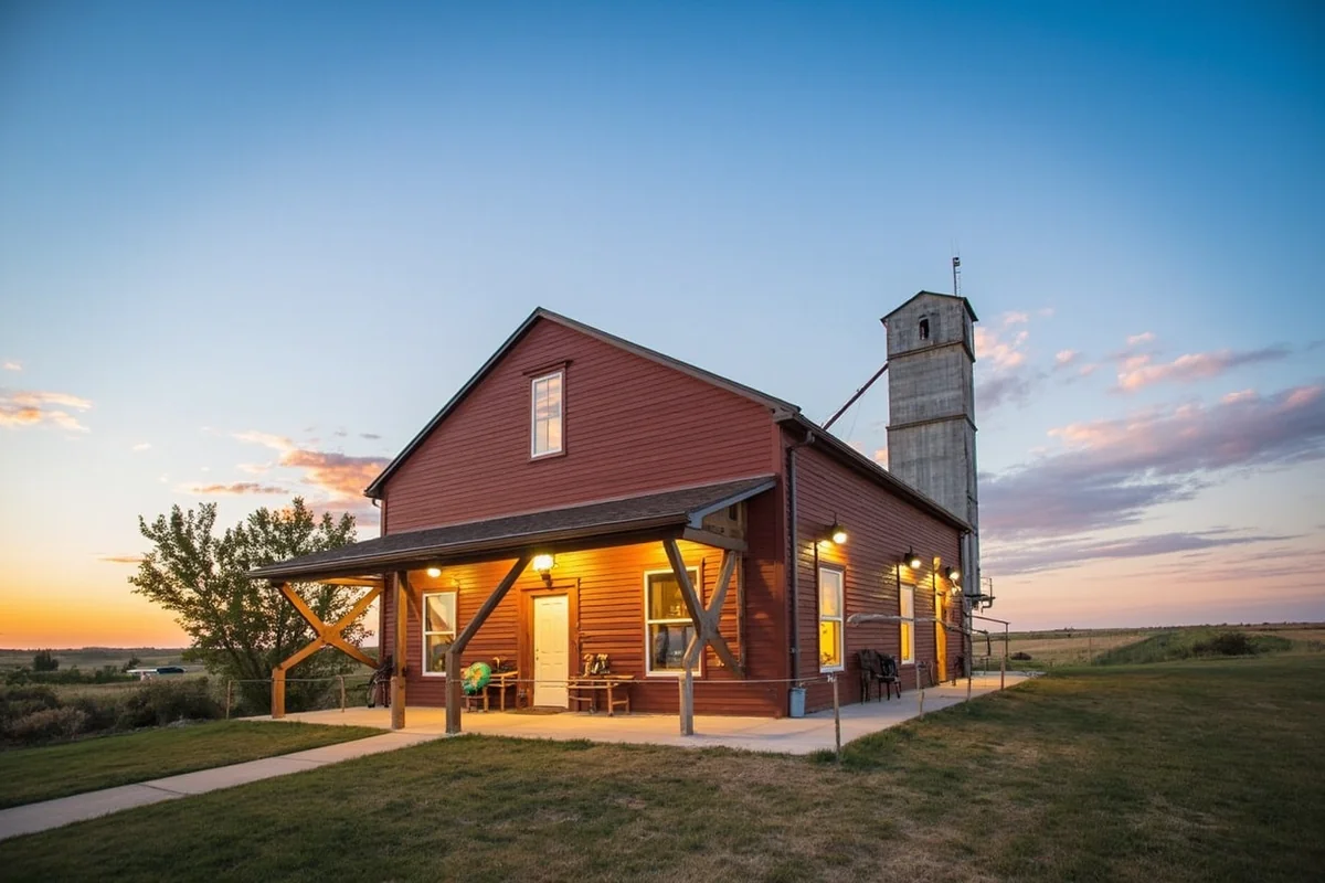 Museum of the Northern Great Plains exterior in Fort Benton with historic grain elevator visible in background