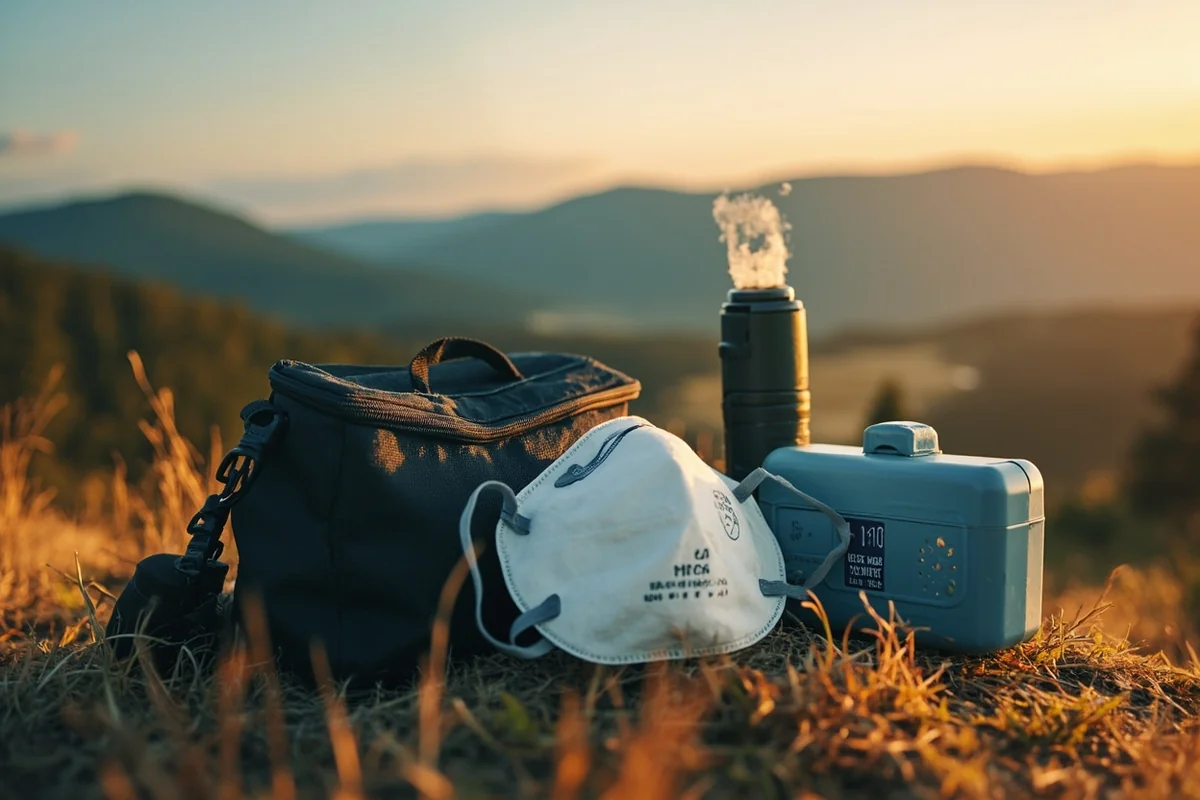 N95 masks and portable air purifier as part of Montana summer travel gear