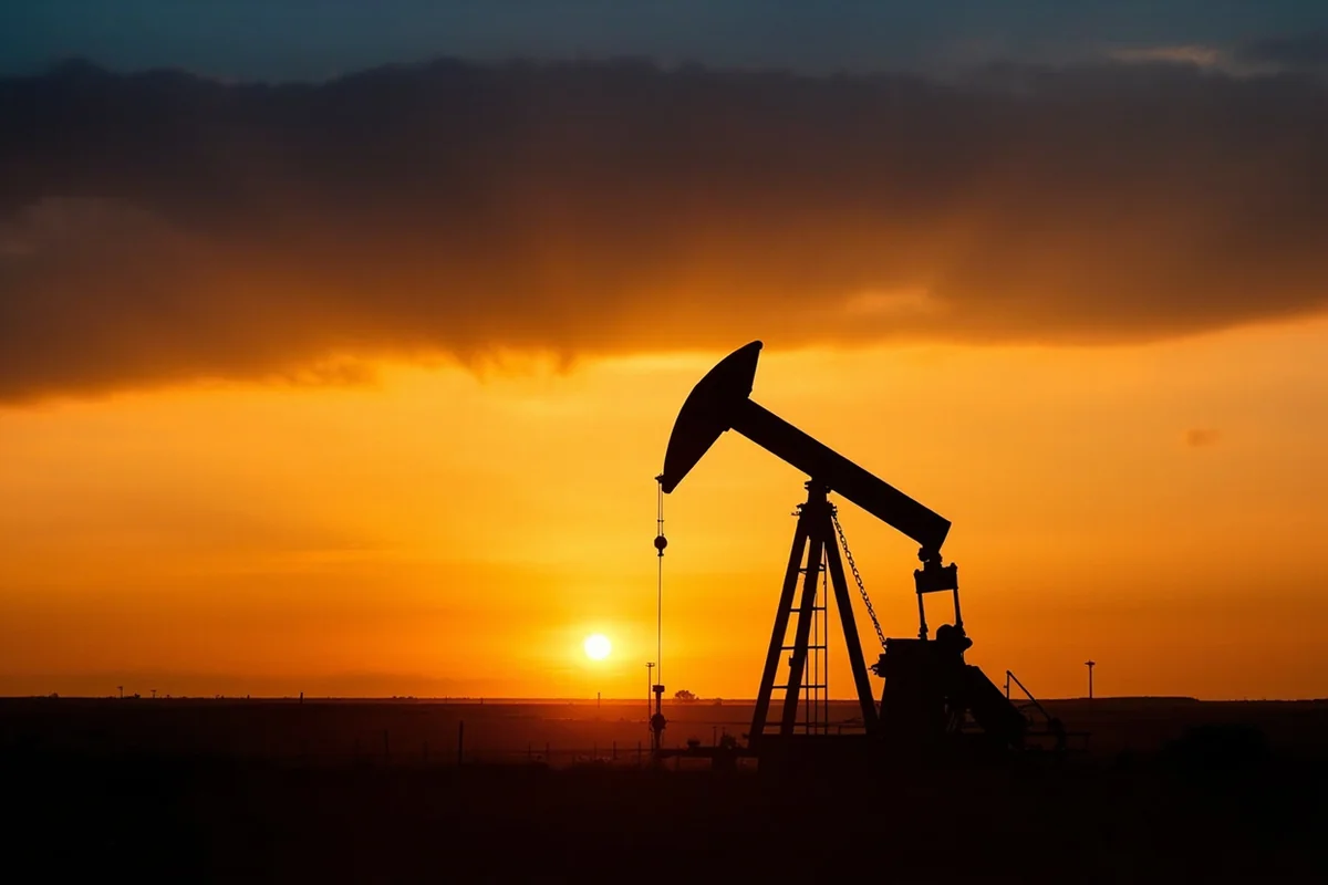 Oil pump jack silhouetted against Eastern Montana sunset