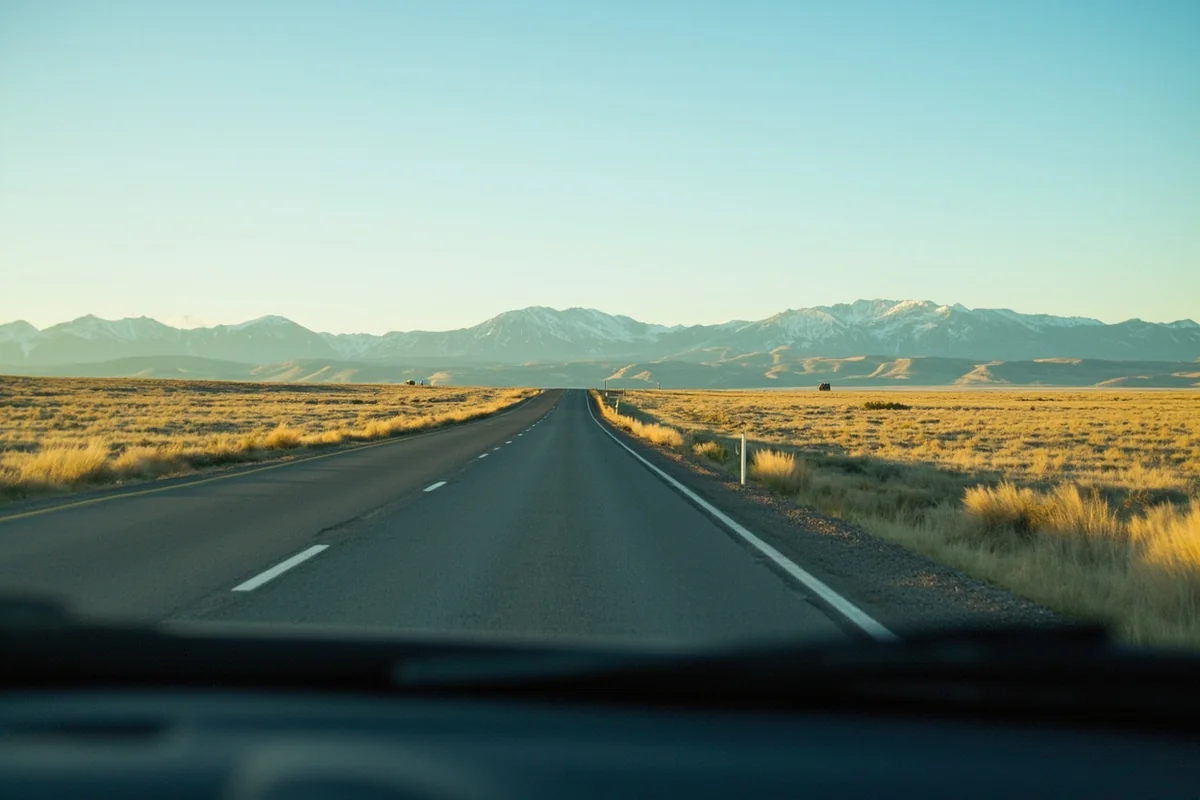 Open Montana highway stretching toward distant mountain ranges, similar to what Steinbeck would have seen