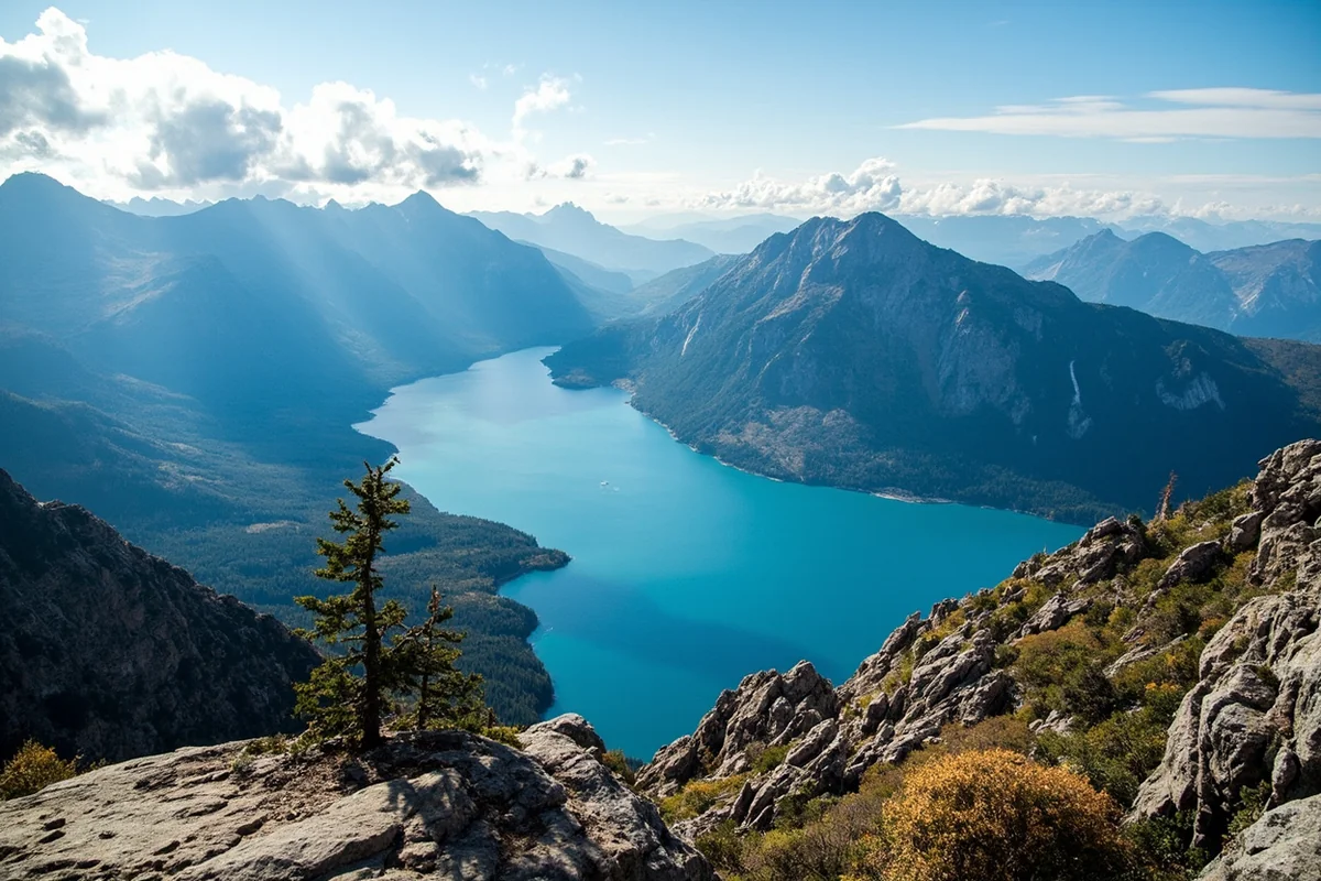 Panoramic view from Pitamakan Pass with alpine lakes below