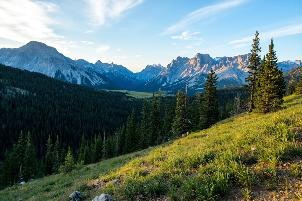 Panoramic view of Beartooth Mountains from near the Rock Creek Falls trail