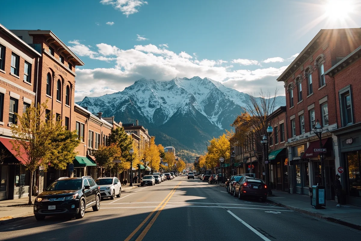 Panoramic view of Bozeman Main Street showing upscale shops and restaurants