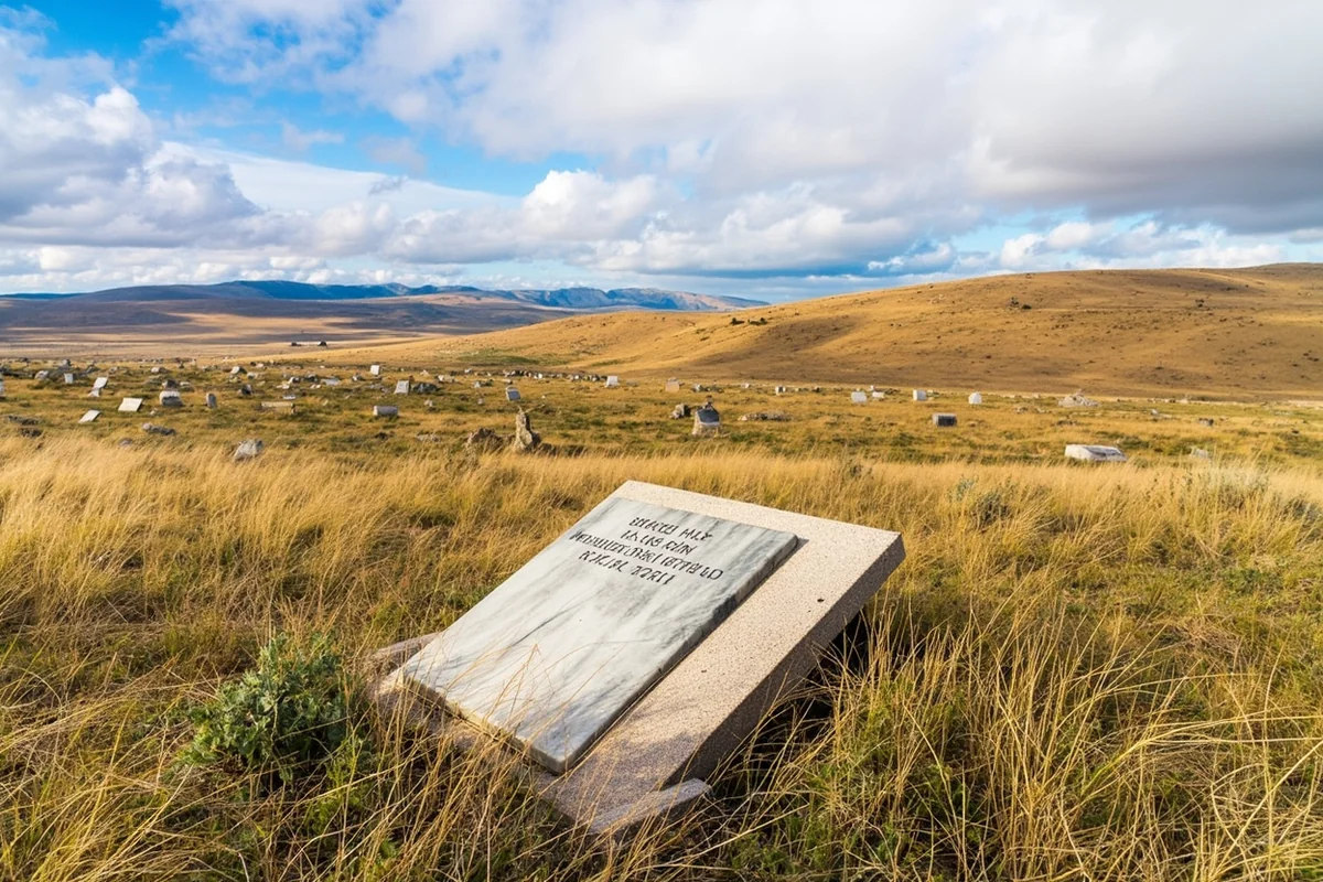 Panoramic view of Little Bighorn Battlefield National Monument with marble headstones on rolling grasslands