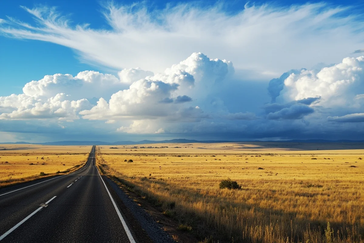 Panoramic view of Montana prairie along Highway 200 with dramatic clouds