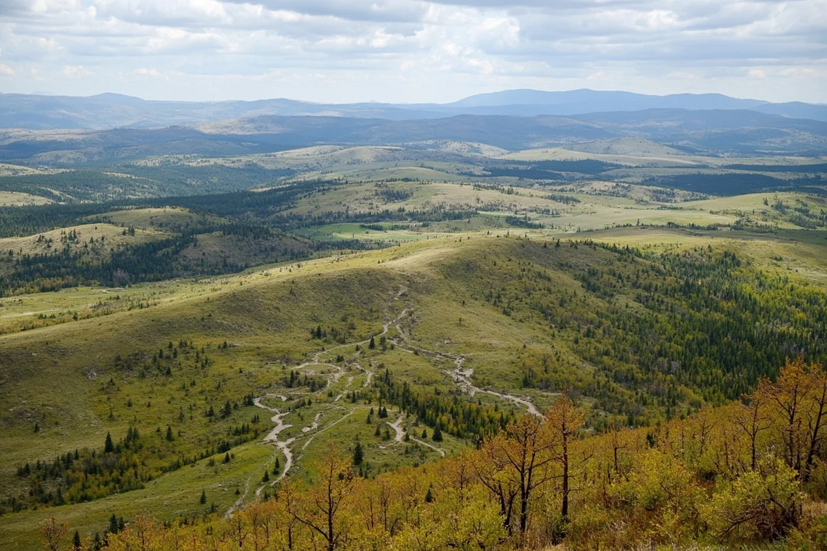 Panoramic view of Montana public land hunting terrain with rolling hills and scattered pine forests