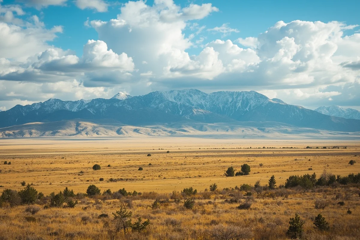 Panoramic view of Montana's vast plains meeting the Rocky Mountains, showing the enormous scale of the landscape
