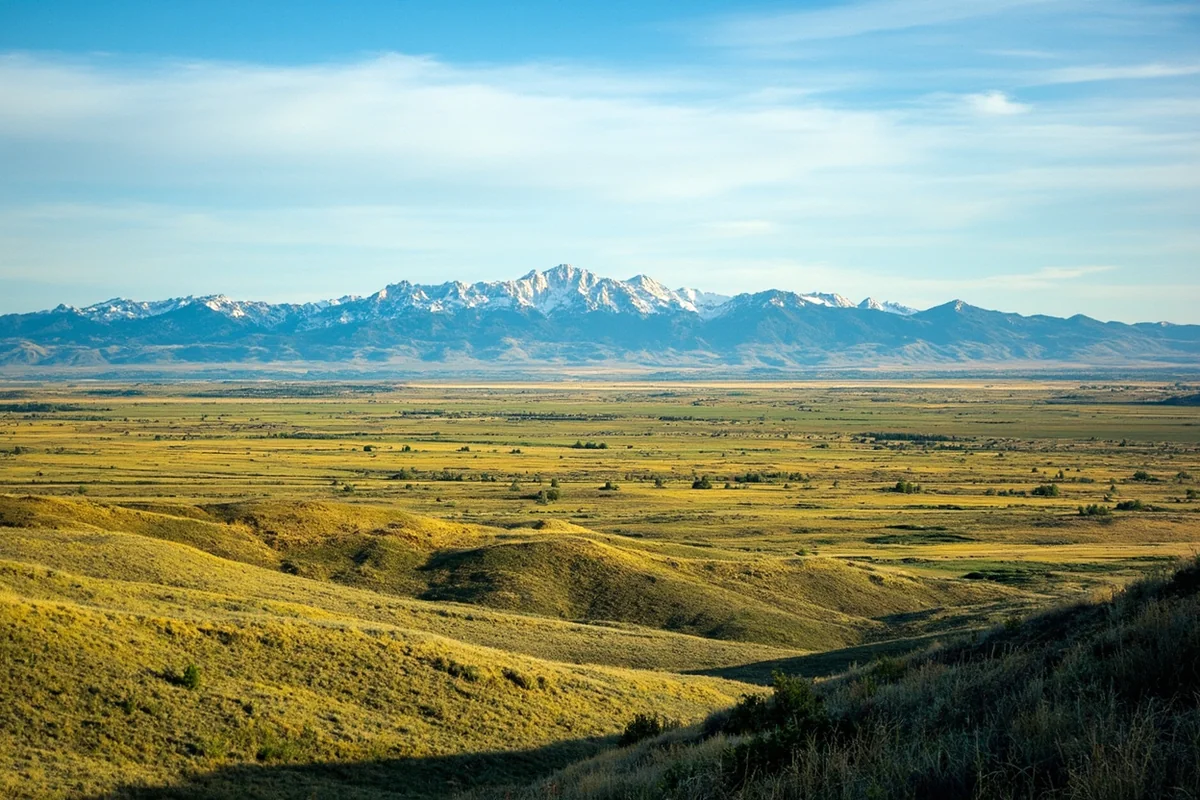 Panoramic view showing Montana's landscape transition from mountain to prairie, demonstrating climate diversity