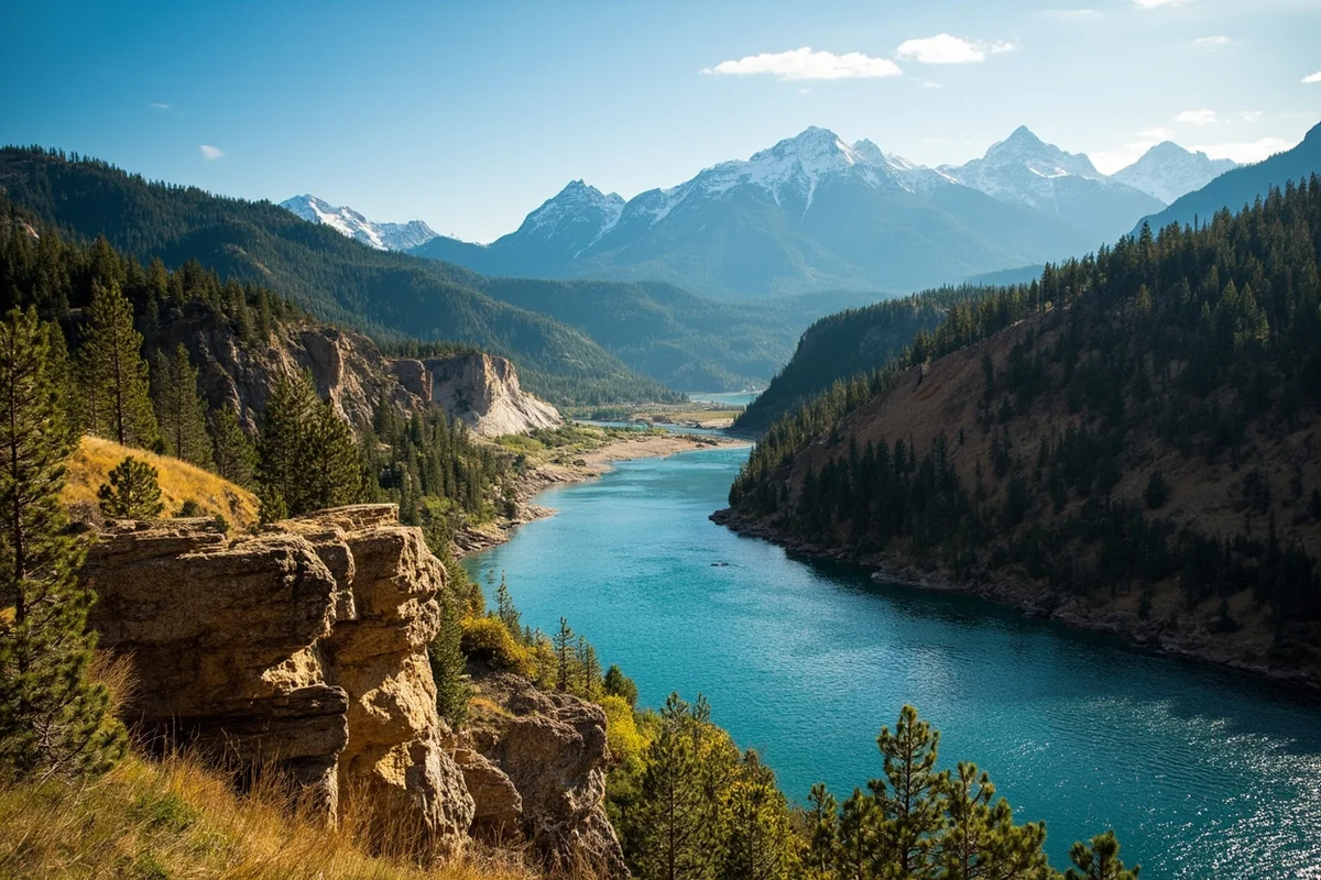 Paradise Valley with Yellowstone River and mountains, showing the scenic corridor
