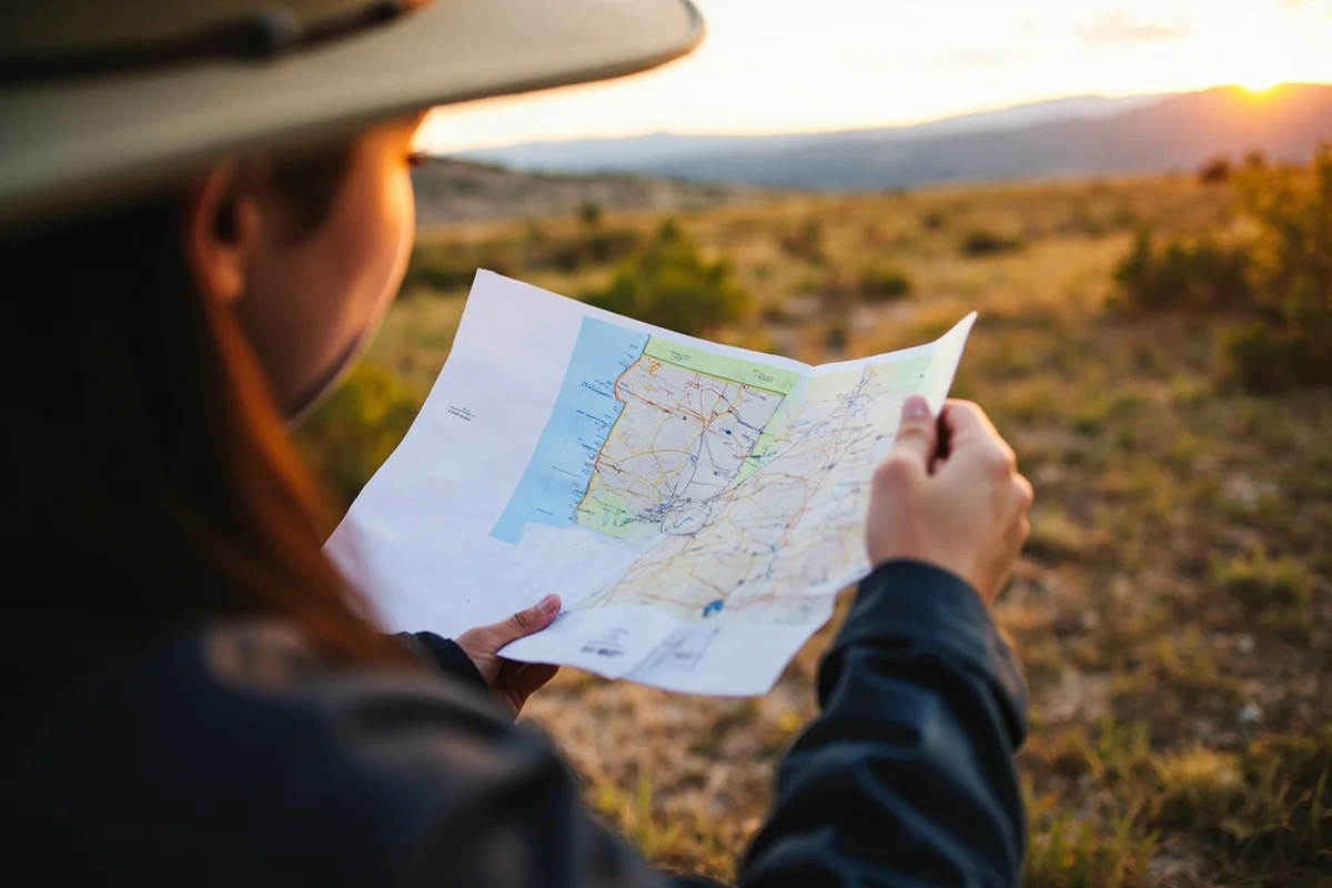 Person reviewing documents and maps while planning a move to Montana