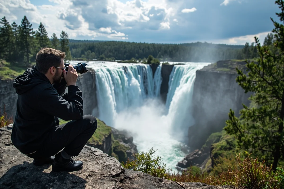 Photographer's view from the Brink of Lower Falls looking down at the plunging water