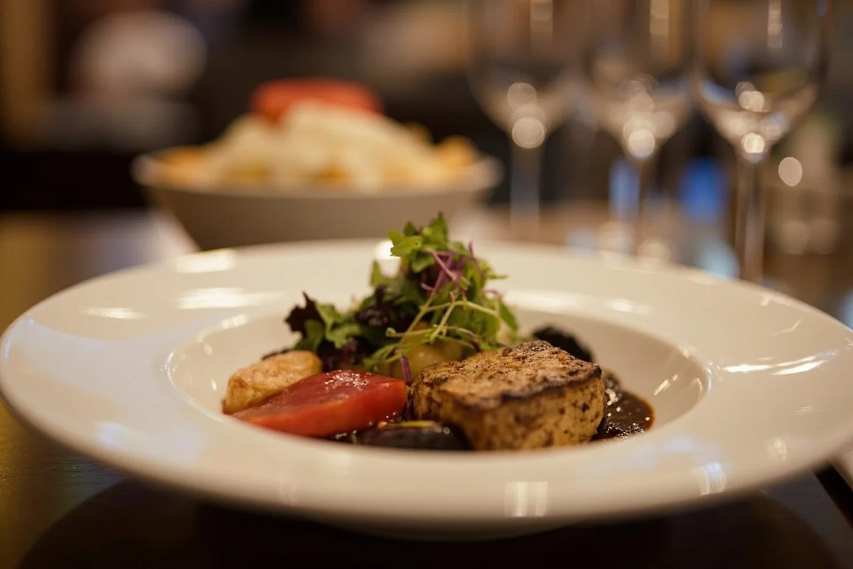 Plated dish at an upscale Bozeman restaurant with local ingredients