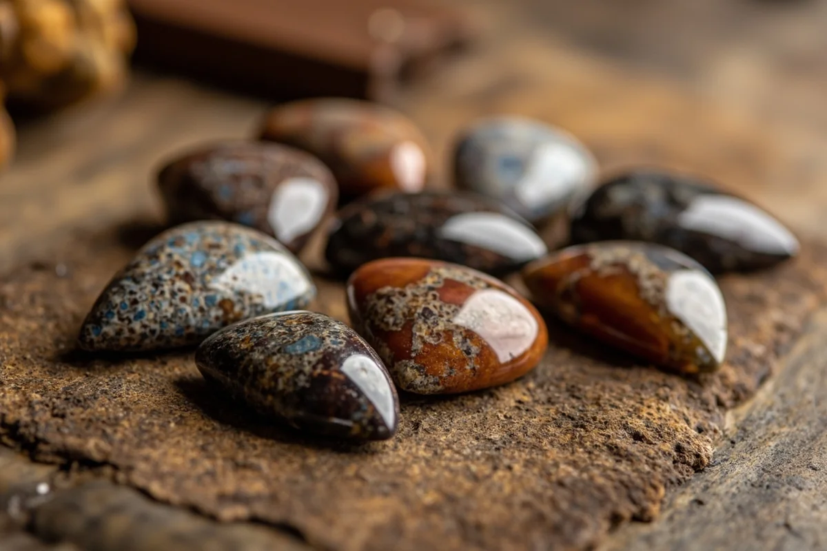 Polished Montana Agate cabochons showing dendrite patterns, ready for jewelry setting