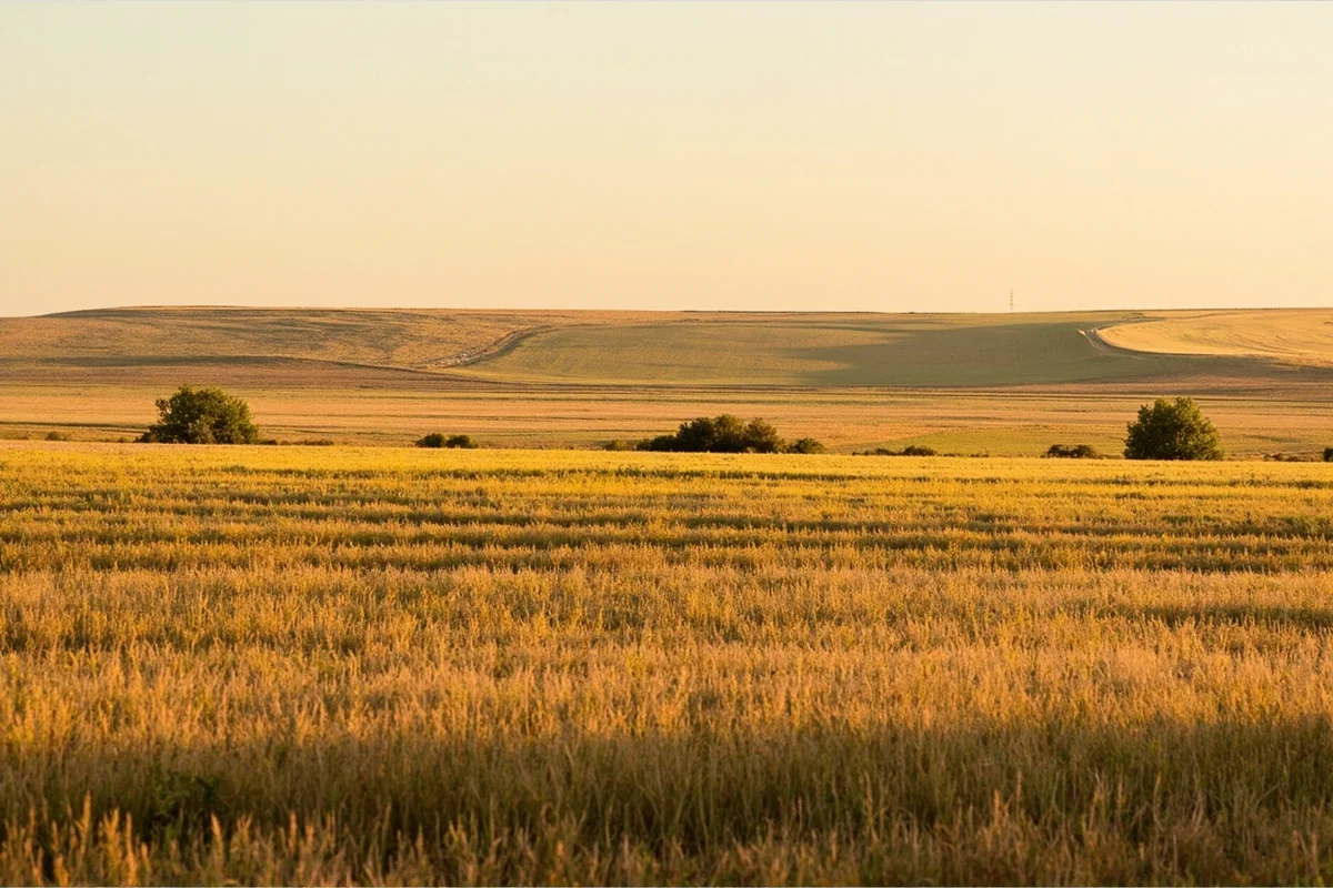 Prairie landscape near the Montana-Saskatchewan border with grain fields