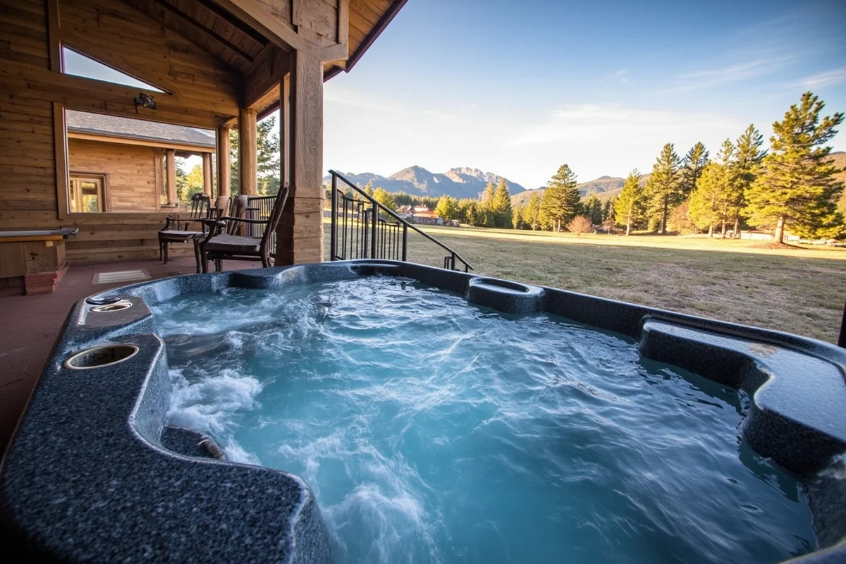 Private outdoor hot spring tub at Wild Horse Hot Springs with mountain views