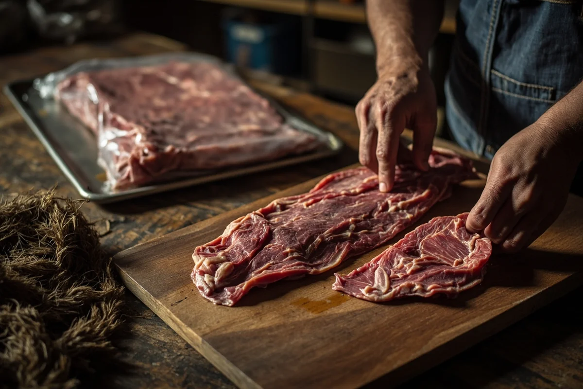Processed spring black bear meat ready for packaging with quality hide nearby