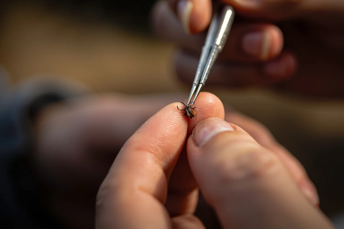 Proper tick removal technique using fine-tipped tweezers
